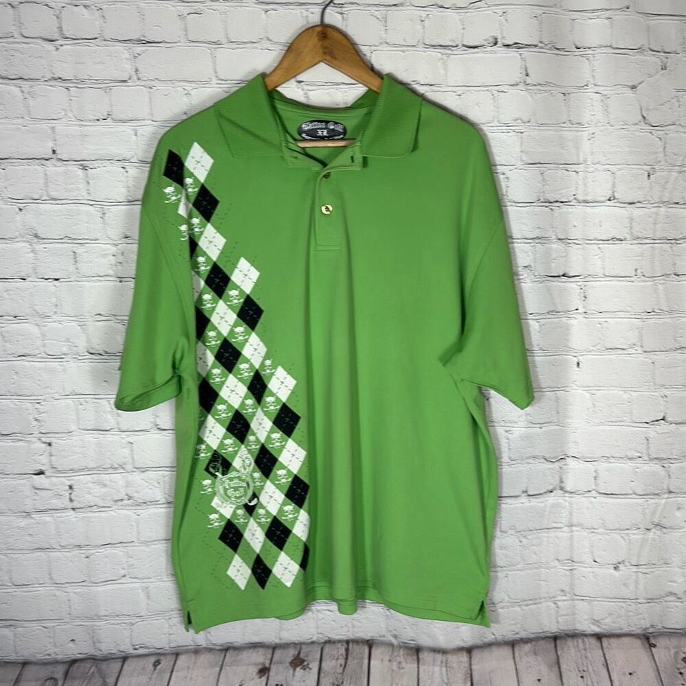 Tattoo Golf Skull Argyle Lime Print‎ Aggressive Golf Wear size XL Style 2600